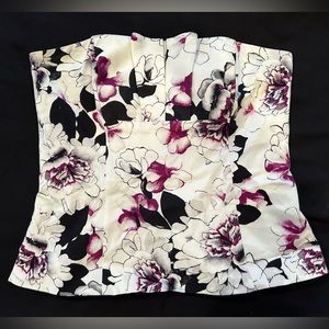 White zip up floral shirt with black and purple flowers